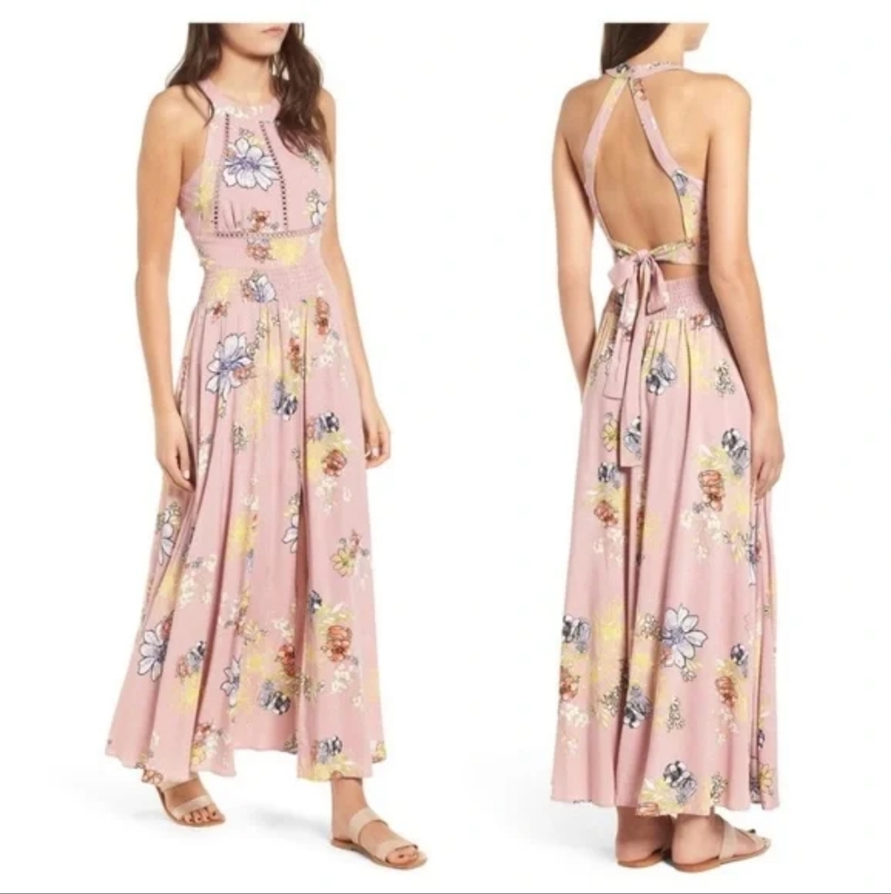 BP Pink Floral Halter Maxi Dress